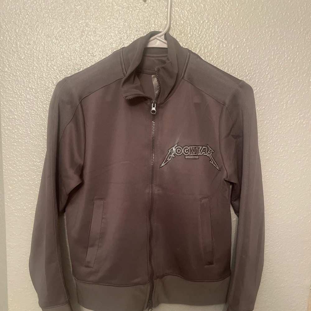 #rockstar rhinestone gray jacket sm 25 in chest to chest and 21in shoulder down